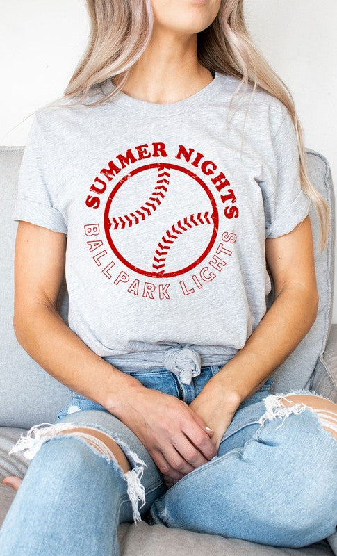 Summer Nights and Ballpark Lights Baseball Graphic - Aaria Tees