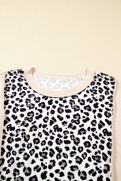 Plus Size Leopard Colorblock Patchwork Reverse Stitch Top