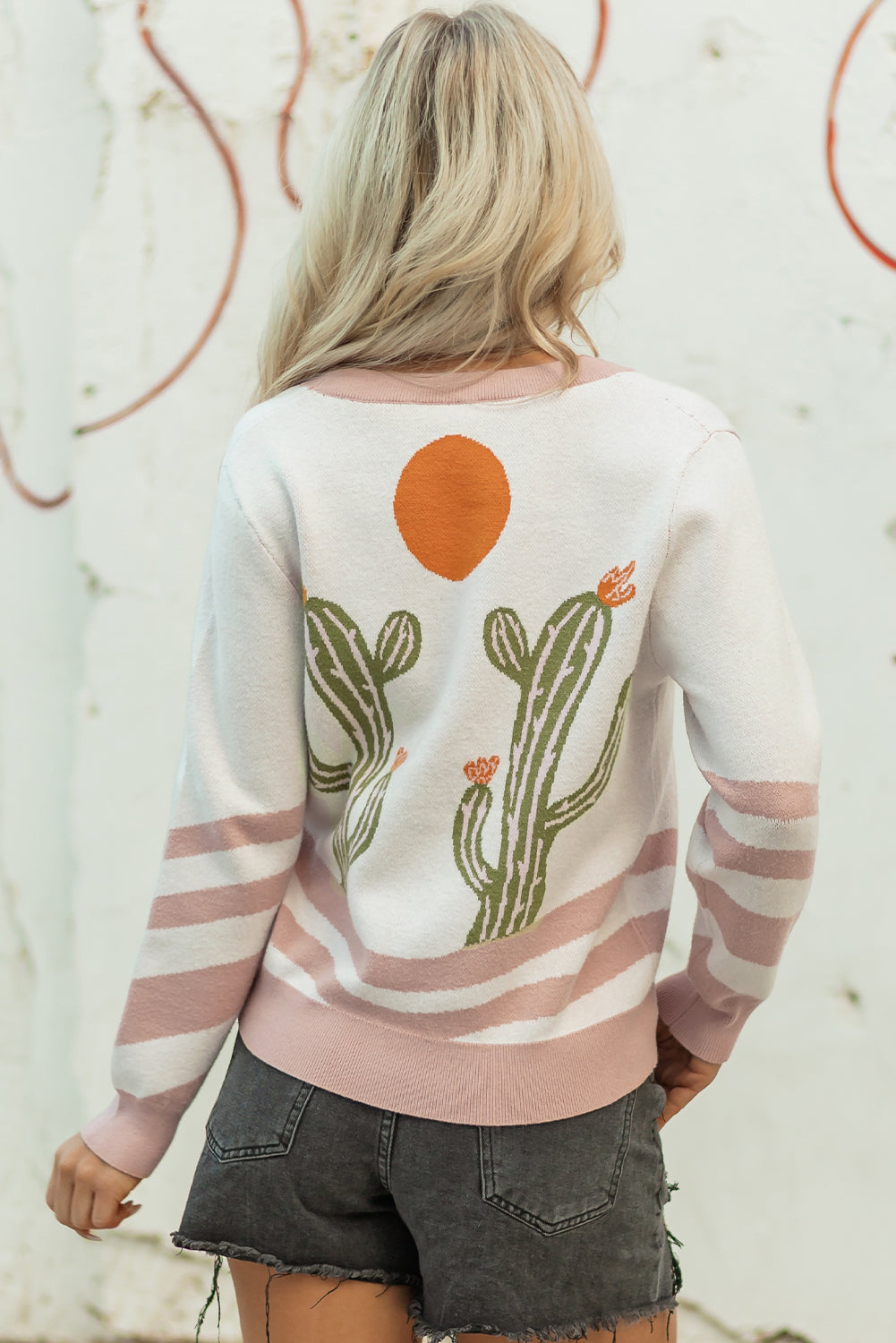 Apricot Desert Cactus Buttoned Front Sweater Cardigan