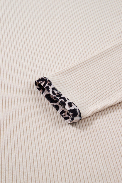 Plus Size Leopard Contrast Trim Ribbed Knit Top
