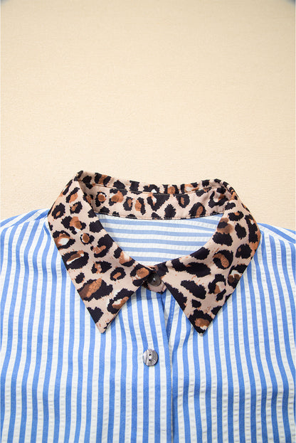Stripe Leopard Patchwork Button-Up Shirt