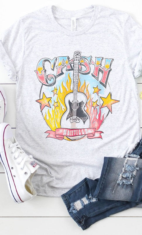 Retro Cash Nashville Guitar Graphic Tee - Aaria Tees Aaria Tees