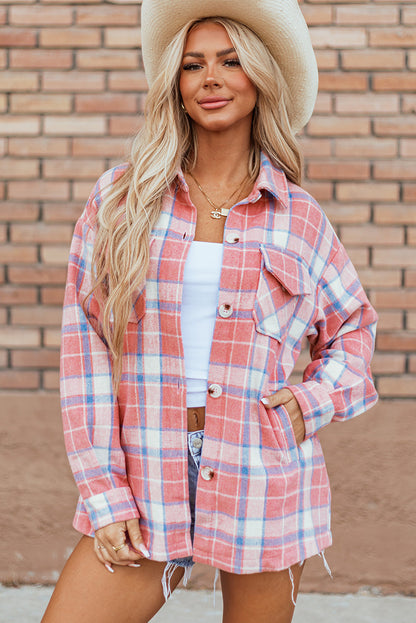Natalie Plaid Button Up Shacket - Aaria Tees