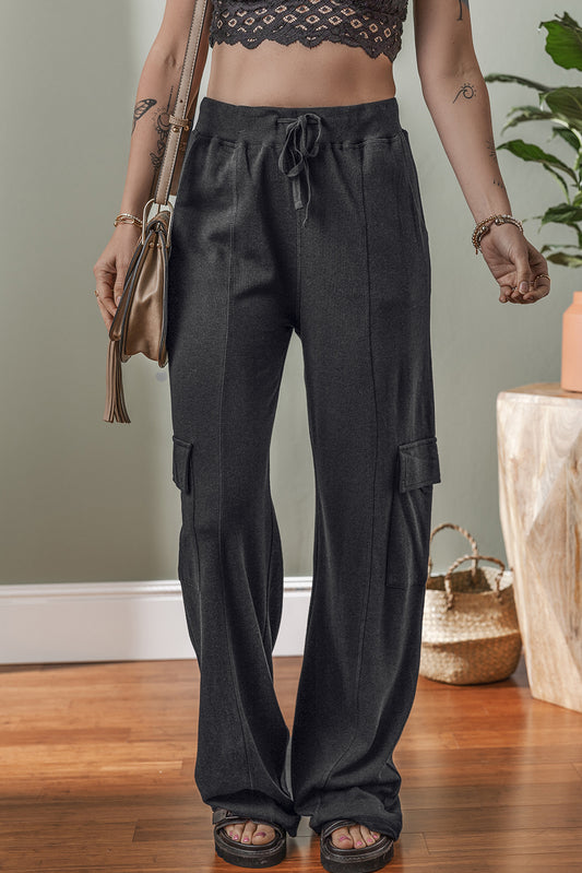 Carbon Grey Cargo Pockets Drawstring Sweatpants Aaria Tees