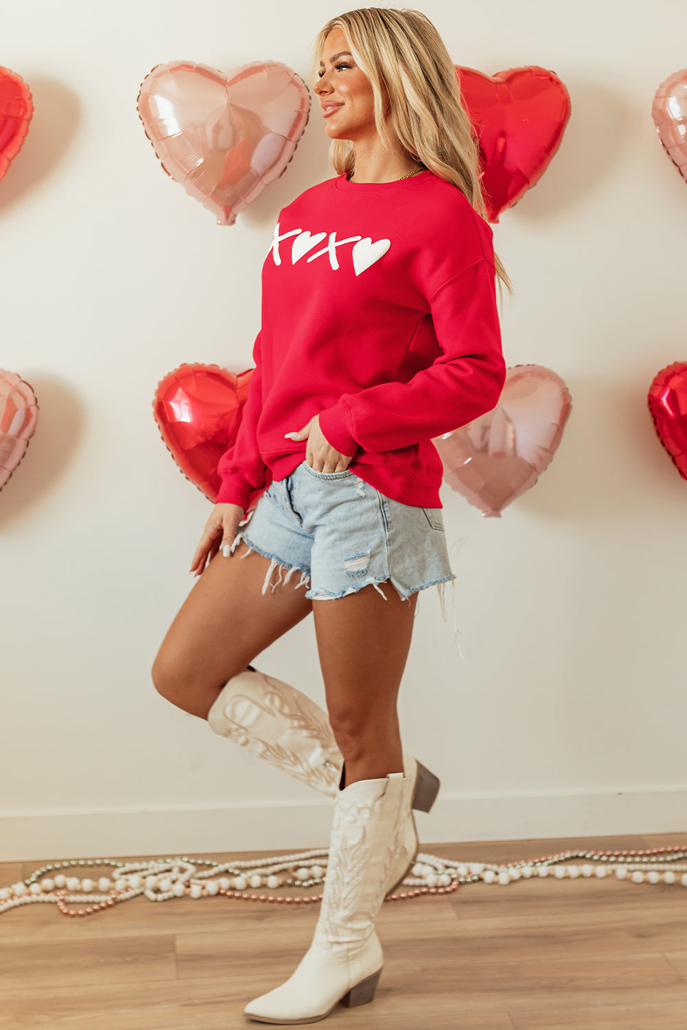 Red Puff XOXO Print Valentines Heart Sweatshirt - Aaria Tees