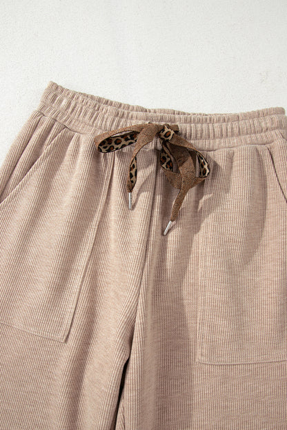 Gray Morn Corduroy Leopard Drawstring High Waist Trousers