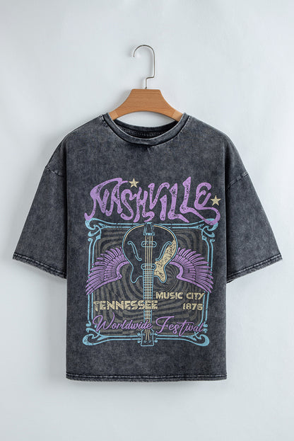 Black Nashville Tennessee Graphic Mineral Washed Vintage Tee