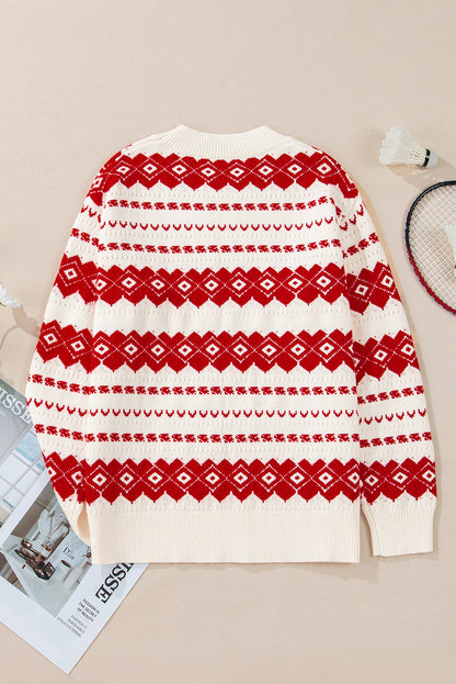 Christmas Western Geometric Crew Neck Sweater