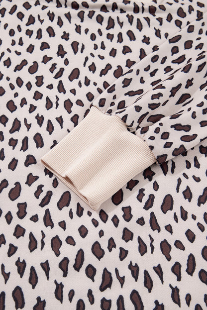 Khaki Leopard Print Zip up Collar Patchwork Shift Mini Dress