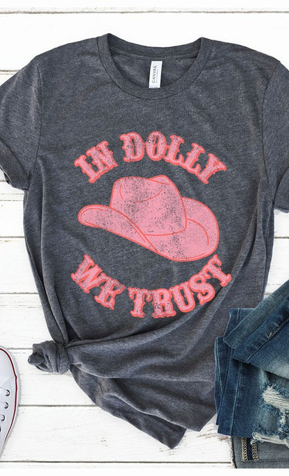 Retro In Dolly We Trust Hat Graphic Tee PLUS - Aaria Tees