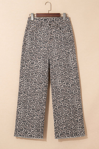 Leopard Frayed Edge Wide Leg Jeans