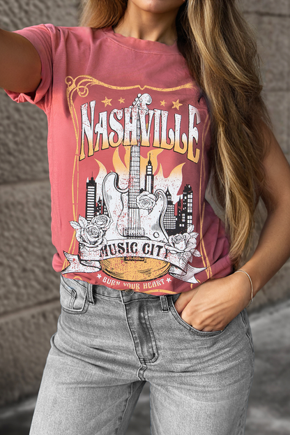 Mineral Red Nashville Music City Graphic Retro Fashion Tee