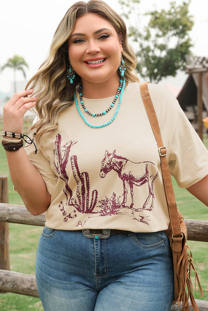 Parchment Western Burro Cactus Crew Neck Graphic Tee - Aaria Tees