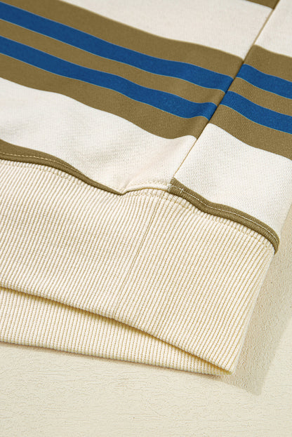 Brown Stripe Crew Neck Drop Shoulder Pullover Sweatshirt