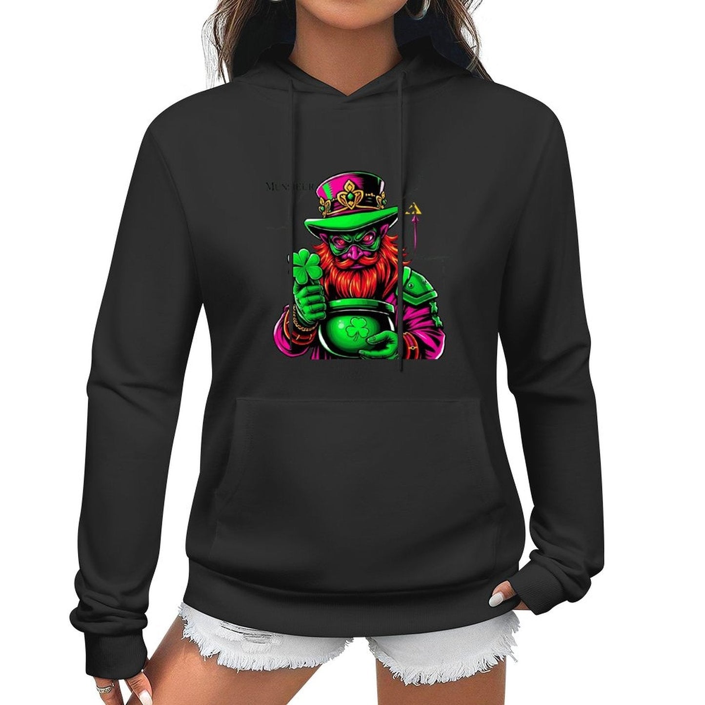 St. Patrick's Day Collection Munsieur Cotton Women's Leprechaun Mafia Boss "Uncle Ron" Sweater with Pocket Aaria Tees