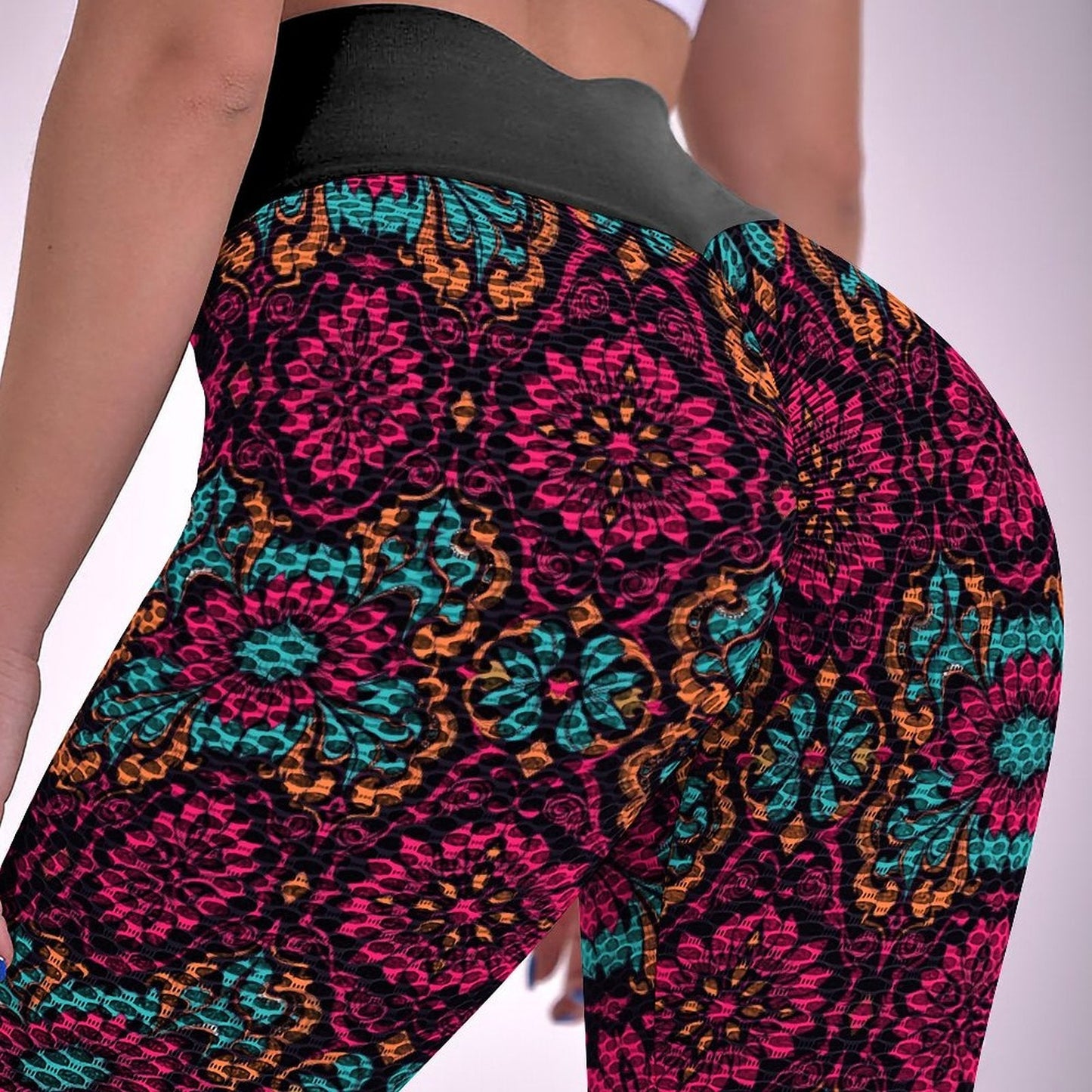 Munsieur Custom Printed Honeycomb Textured Yoga Leggings for Women