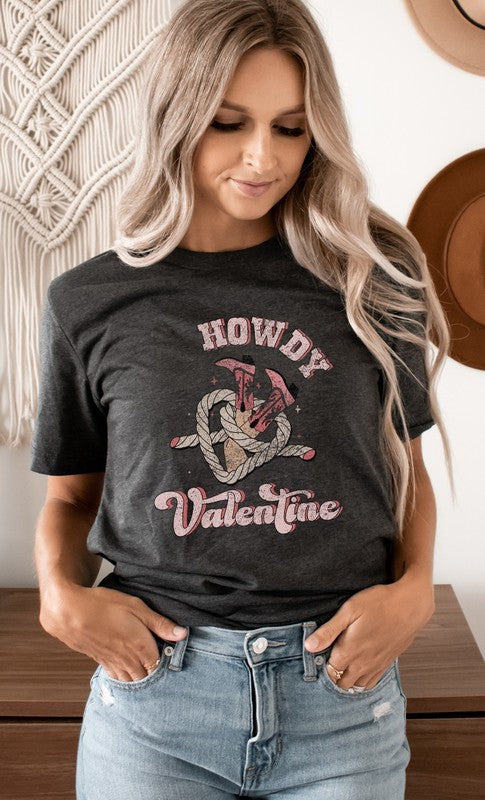 Howdy Valentine Cowboy Boots Graphic Tee - Aaria Tees Aaria Tees