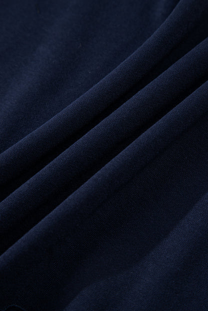 Navy Blue Tiered Ruffle Ribbed Crew Neck Pullover Plus Size Top