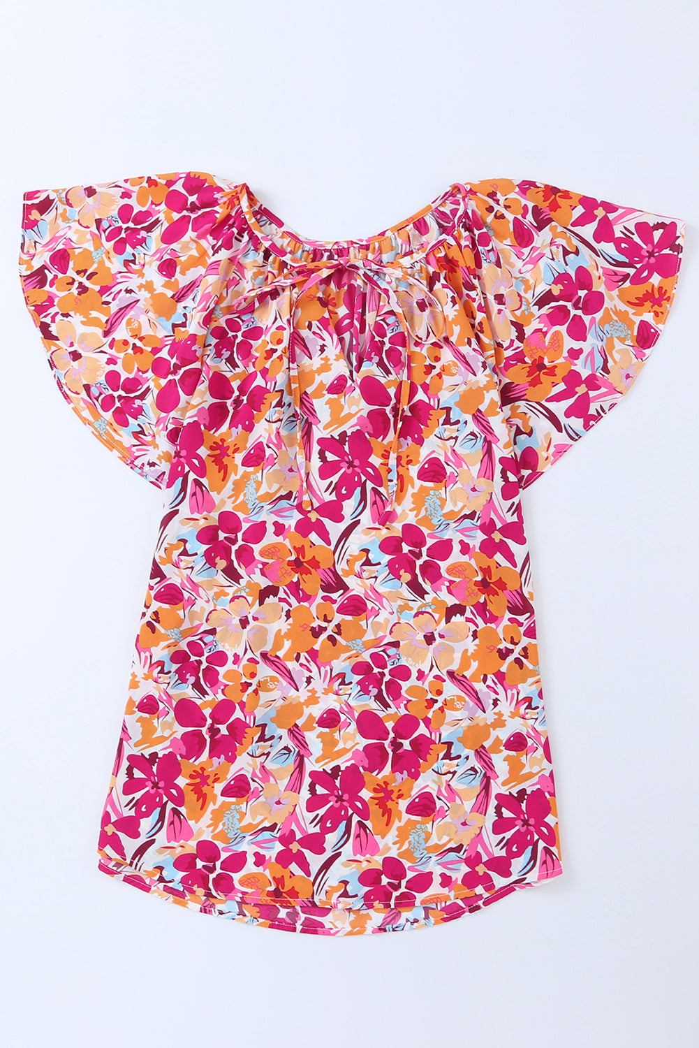 Fiery Red Flutter Sleeves Floral Print Top Aaria Tees