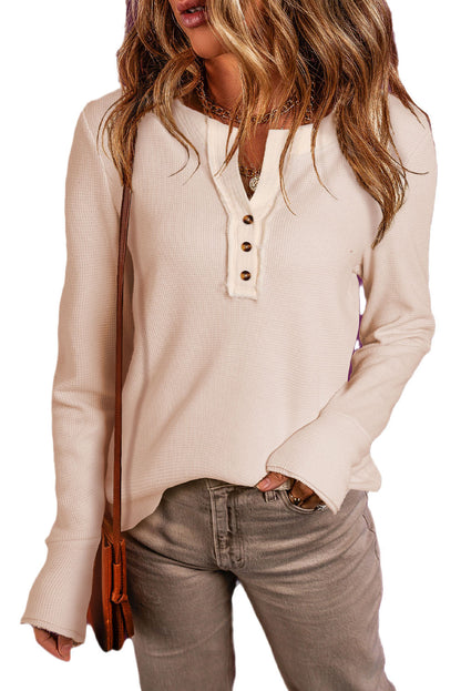 Sydney Waffle Knit Textured Henley Top - Aaria Tees