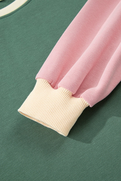 Light Pink 2pcs Color Block Pullover Loose Pant Set