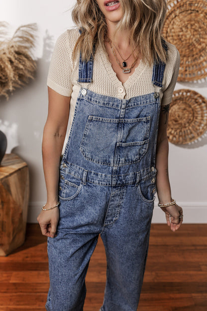 Piper Denim Straight Leg Jumpsuit with Pockets - Aaria Tees