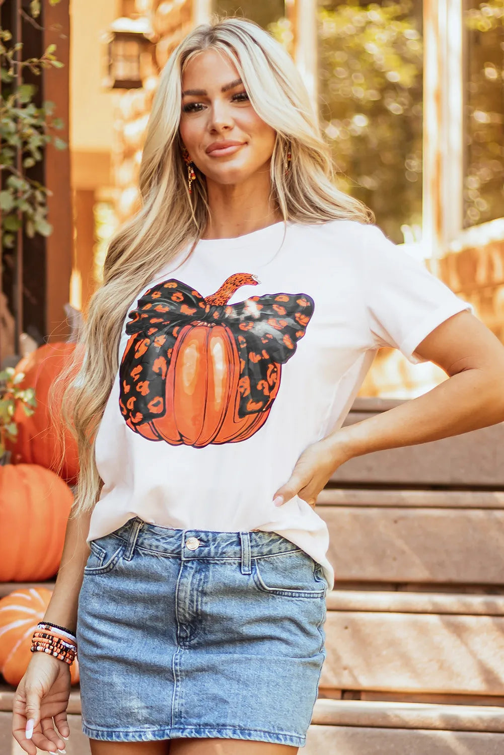 Pumpkin Round Neck Short Sleeve T-Shirt - Aaria Tees