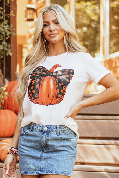 Pumpkin Round Neck Short Sleeve T-Shirt - Aaria Tees