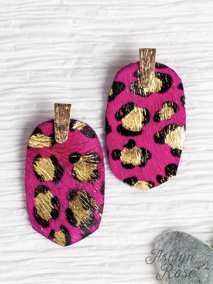 Should've Been Better Oval Leopard Earrings, Fuchsia