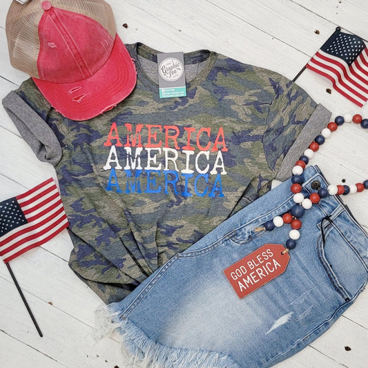 America America America Camo Short Sleeve Tee