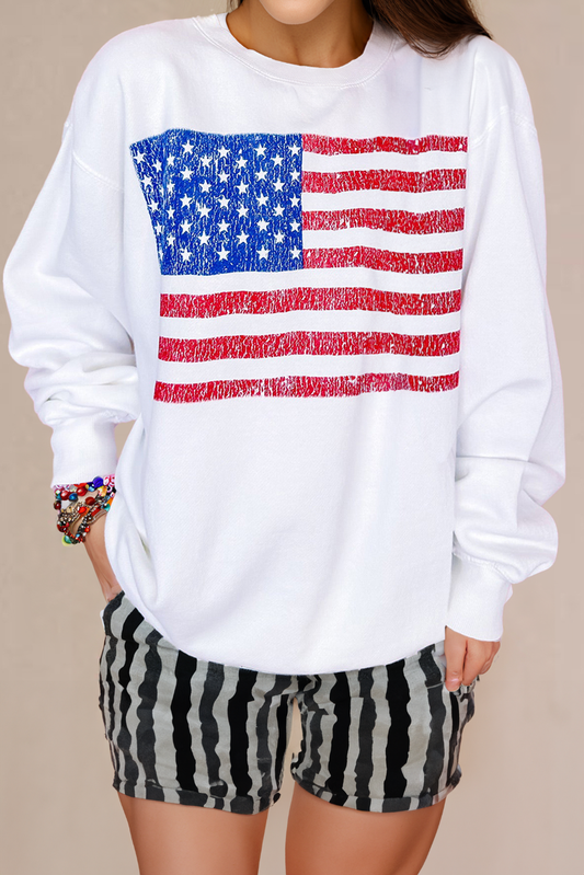 White American Flag Graphic Drop Shoulder Loose Sweatshirt