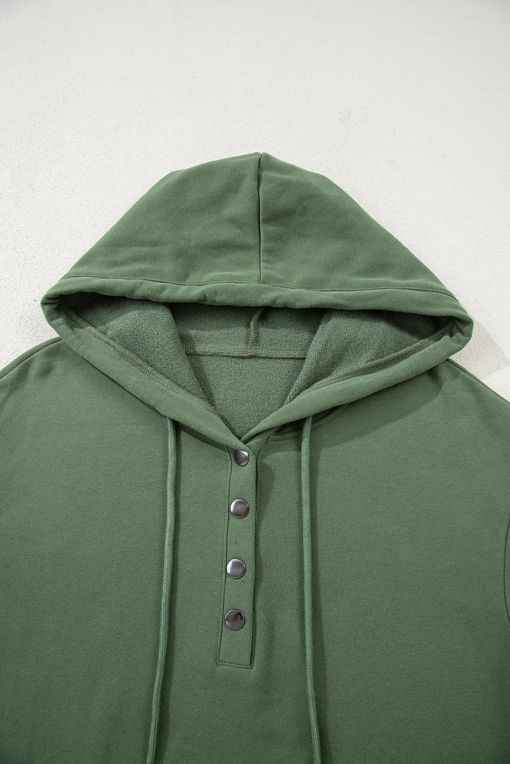 Mist Green Button Drawstring Hooded Pullover and Casual Short Set