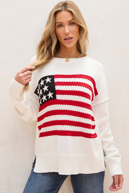 Lakelyn American Flag Sweater - Aaria Tees