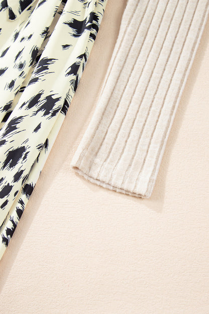 Leopard Patchwork Ribbed Knit Belted Dress