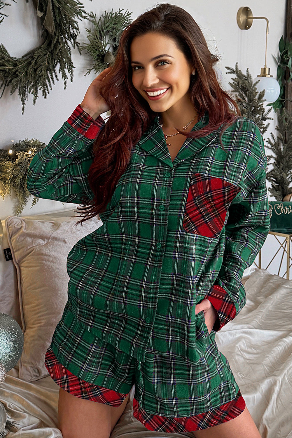 Christmas Plaid Patchwork Pajama Set
