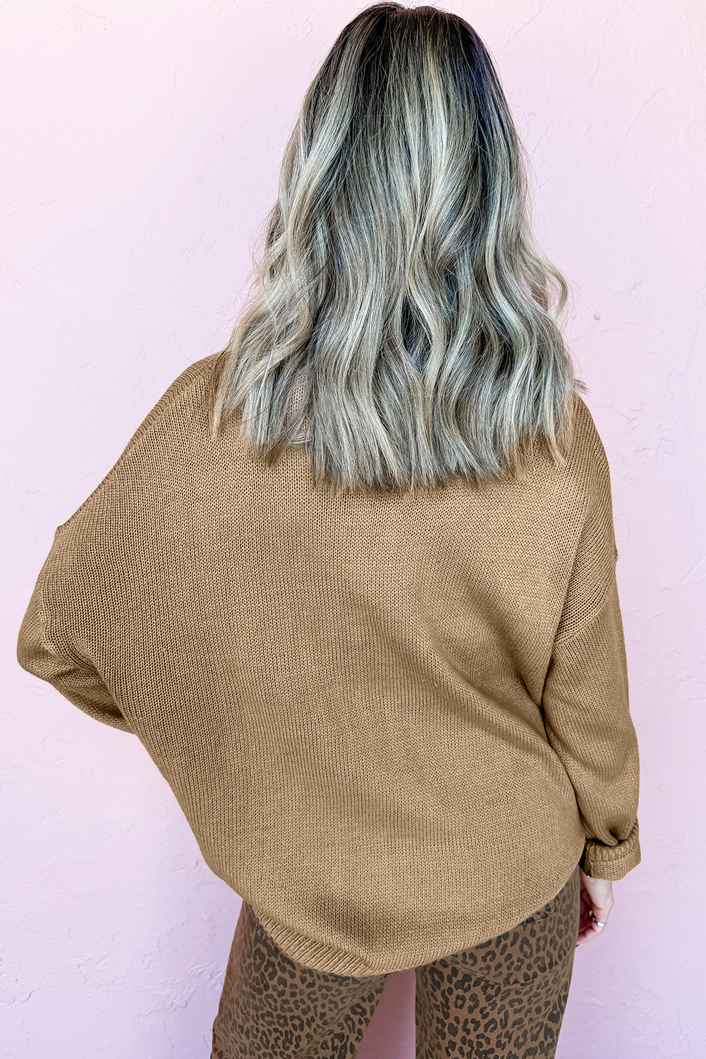 Smoke Gray Merry Colorful Dot Detail Christmas Dolman Sweater