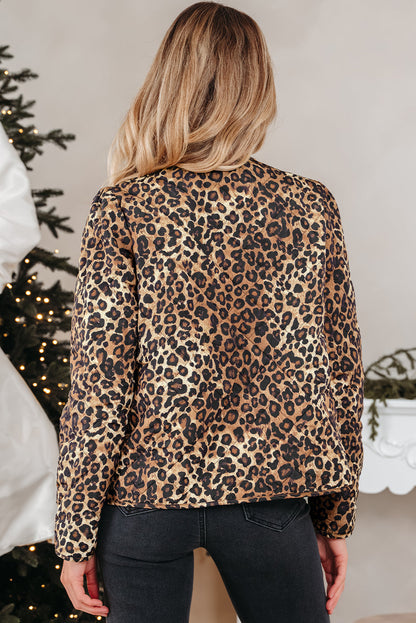 Leopard Quilted Tie Front Jacket