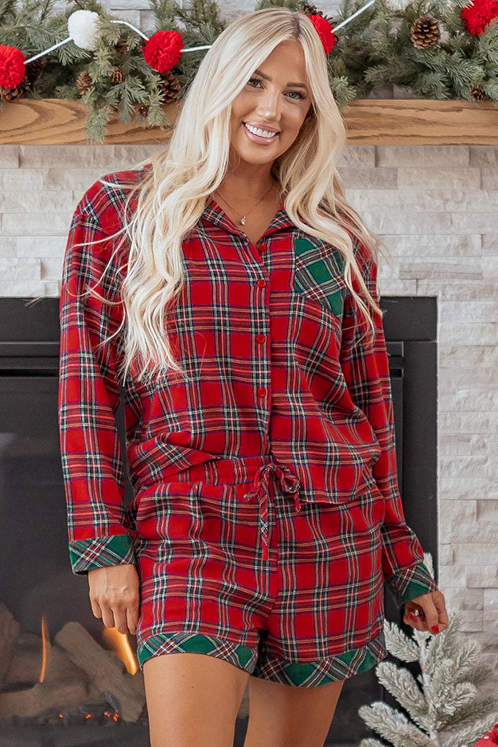 Christmas Plaid Patchwork Pajama Set