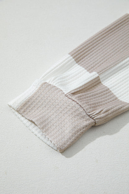 Khaki Checkered Print Breathable Textured Long Sleeve Top