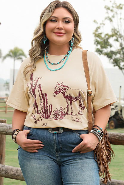 Parchment Western Burro Cactus Crew Neck Graphic Tee - Aaria Tees
