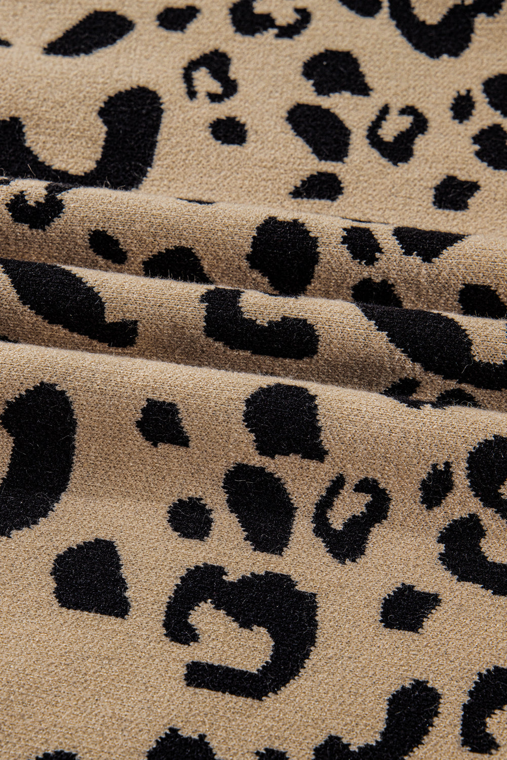 Plus Size Leopard Knit Lacy Trim Long Sleeve Sweater