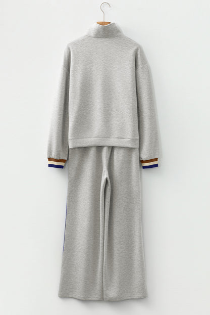 Gray Striped Patchwork Quarter Zip Pullover Loose Pant Set