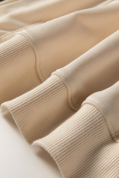 Parchment Checkered Patchwork Kangaroo Pocket Half Zipper Hoodie