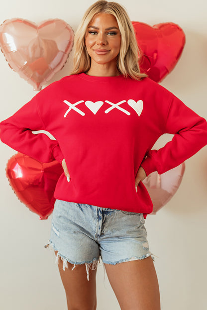 Red Puff XOXO Print Valentines Heart Sweatshirt - Aaria Tees