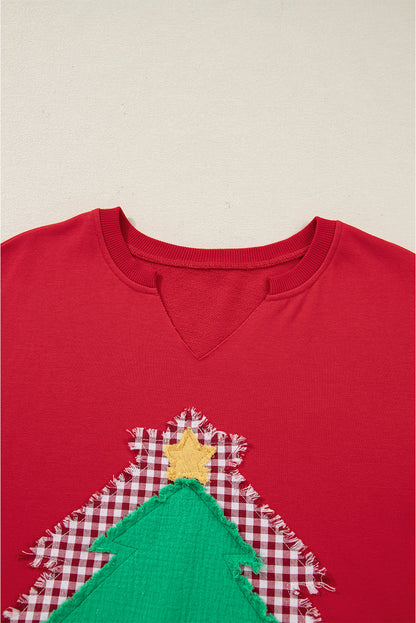 Christmas Tree Plaid Patchwork Drop Shoulder Sweatshirt