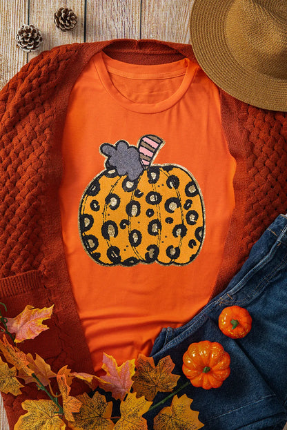 Pumpkin Round Neck Short Sleeve T-Shirt - Aaria Tees
