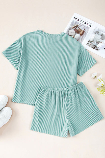 Solid Corded Short Sleeve Tee and Shorts Set