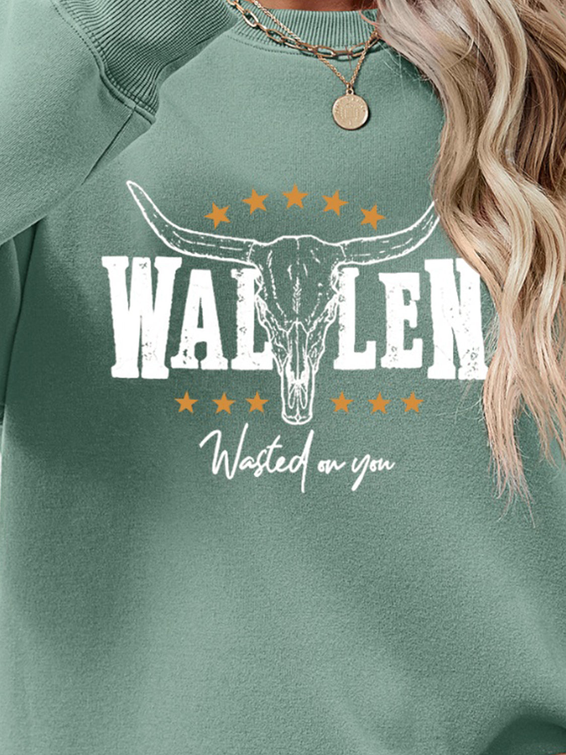 Graphic Round Neck Dropped Shoulder Sweatshirt - Aaria Tees