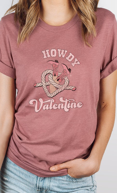 Howdy Valentine Cowboy Boots Graphic Tee - Aaria Tees Aaria Tees