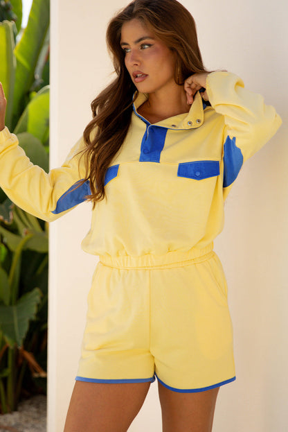 Colorblock Patchwork Pullover and Shorts Set